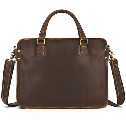 Augustine Leather Briefcase: The Ultimate 14-Inch Commuter Business Bag dark brown front