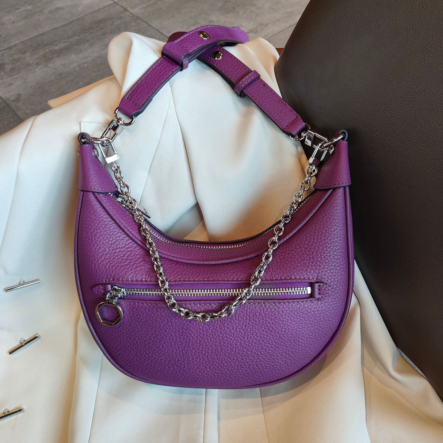 LuxeChain Genuine Leather Shoulder Bag purple bag