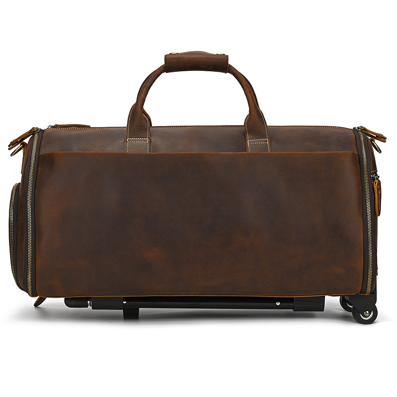 Voyager 55 Leather Weekender Bag – Large Leather Duffle Men's & Women's | Perfect Leather Travel Bag brown side view