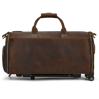 Voyager 55 Leather Weekender Bag – Large Leather Duffle Men's & Women's | Perfect Leather Travel Bag brown side view