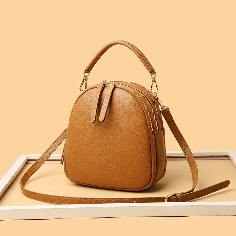 Trendy Small Leather Backpack tan angle