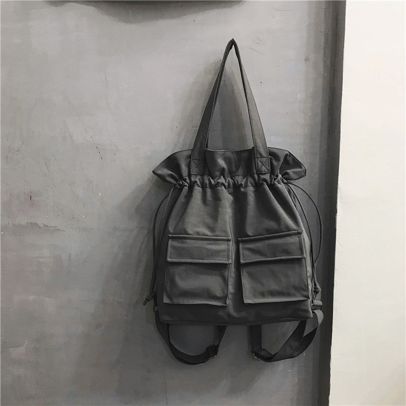 Fashion Work Canvas Drawstring Bag Backpack gray