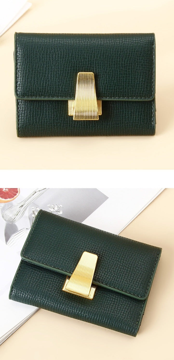 Women's Small Leather Wallet with Multiple Card green clasp