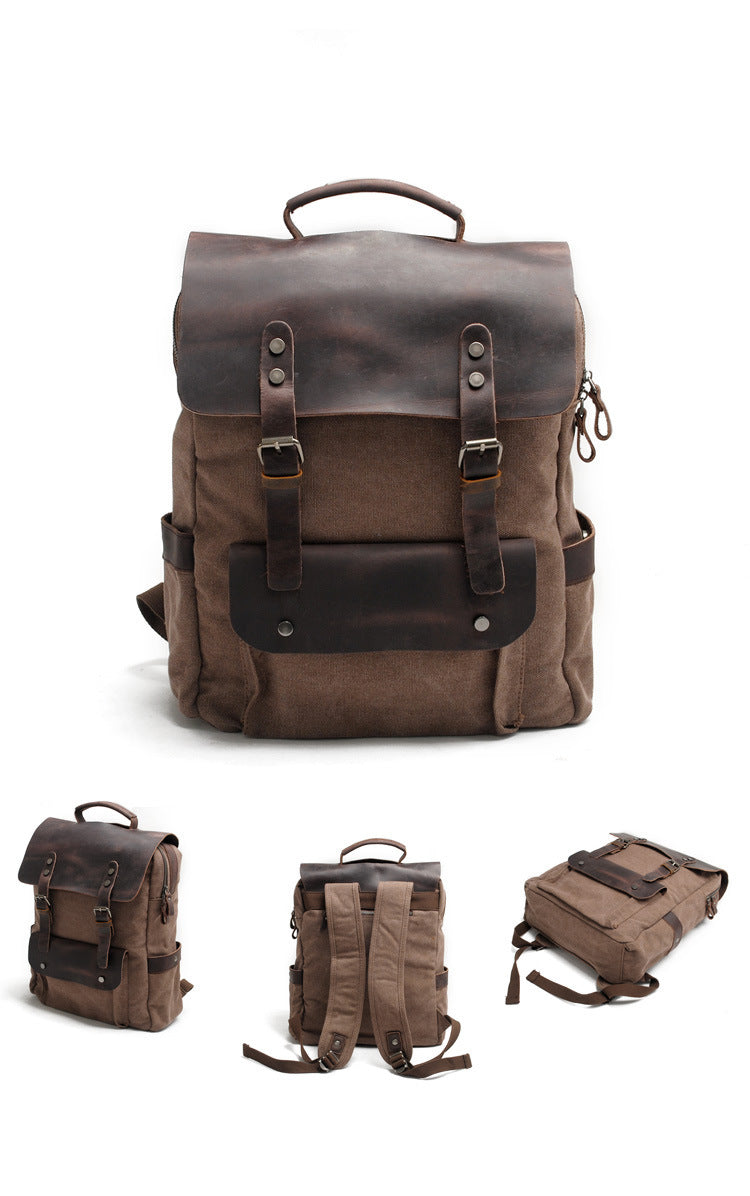 Canvas & Leather Backpack retro army hiking school angles