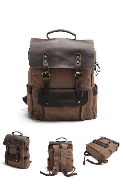 Canvas & Leather Backpack retro army hiking school angles