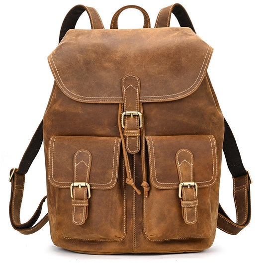 Atlas Genuine Leather Men's Shoulder Backpack brown front