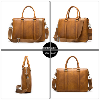 Elegant Classic Men's Leather Briefcase | 14 Inch Laptop Bag