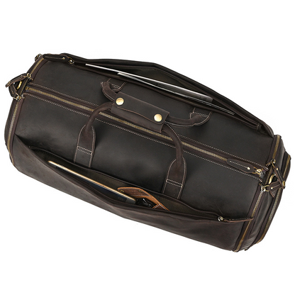 Voyager 55 Leather Weekender Bag – Large Leather Duffle Men's & Women's | Perfect Leather Travel Bag top view