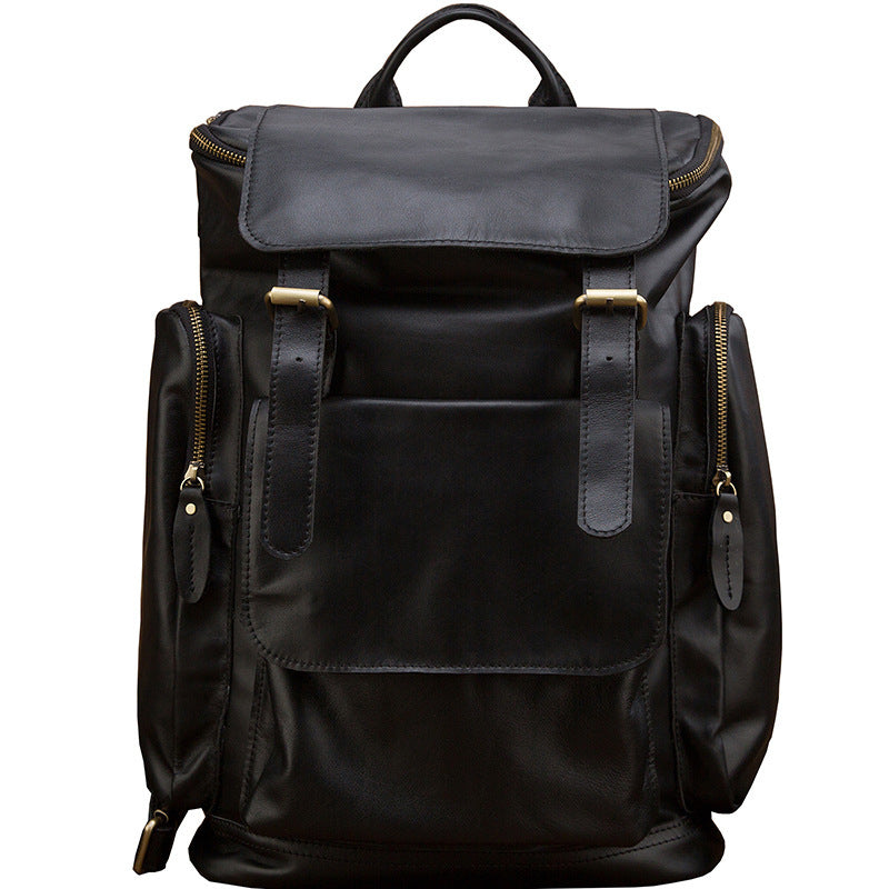 Mack Retro Genuine Leather Backpack – British Style, Large Capacity for Men black