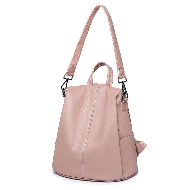 Elise Soft Genuine Leather Backpack for Women pink strap