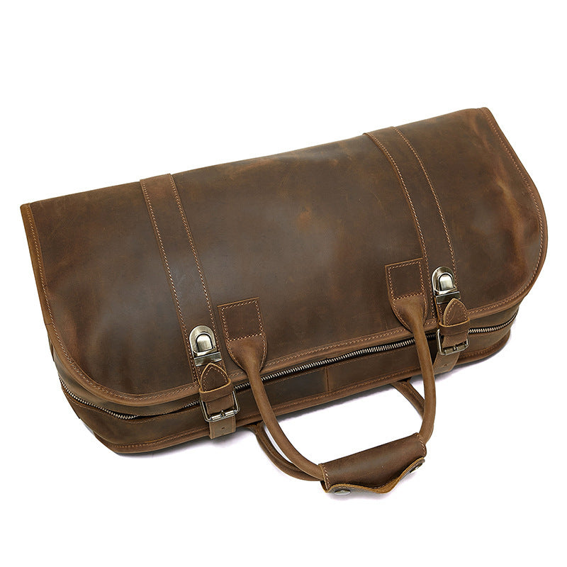 Leather Vintage Travel Duffle Bag Weekender side