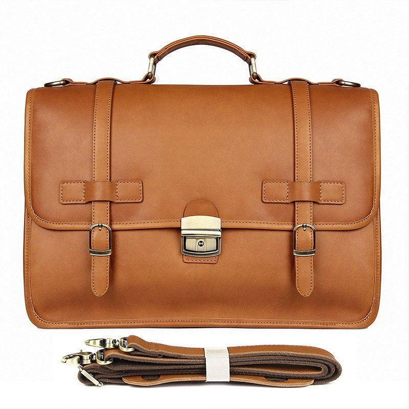 Heritage Gentleman's Leather Briefcase Retro Classic Professional  light brown