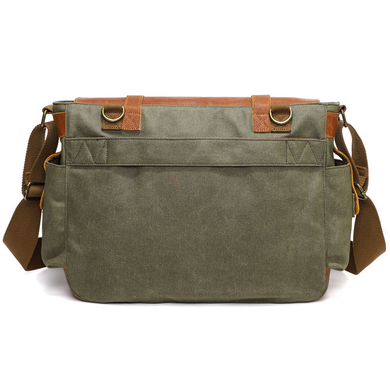 Genuine Leather and Waxed Canvas Crossbody Shoulder Bag rear