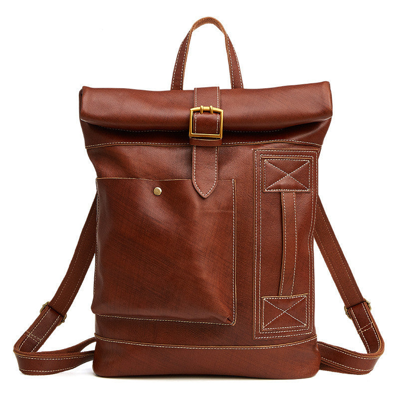 Leather Backpack retro trendy men's 