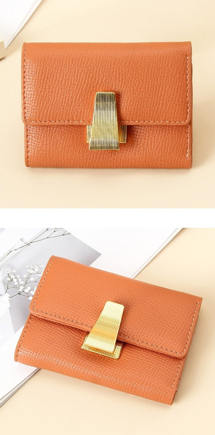 Women's Small Leather Wallet with Multiple Card orange clasp