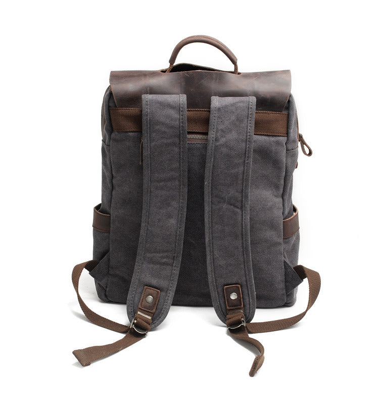 Canvas & Leather Backpack retro army hiking school rear