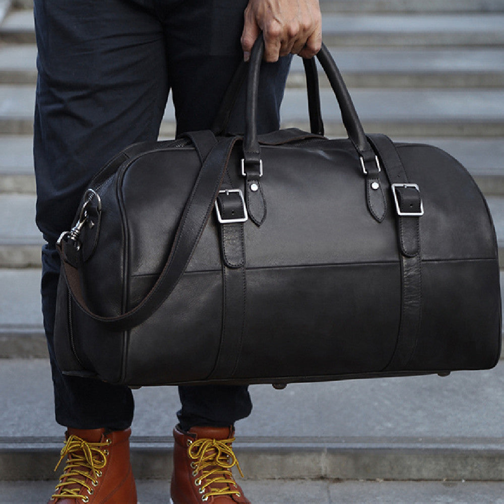 Leather Travel Duffle Bag Large Capacity luxury black