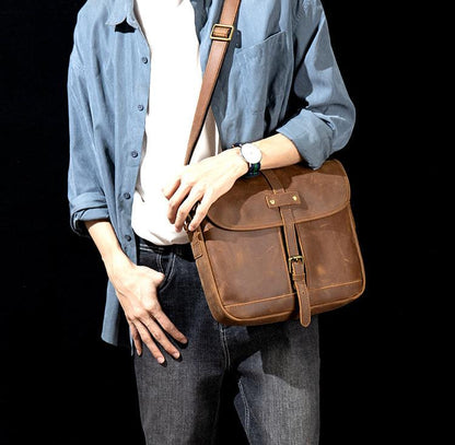 Sleek and Stylish Genuine Leather Crossbody Shoulder Bag for Men on model