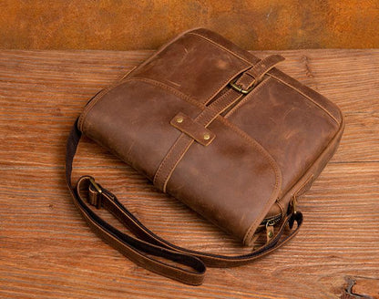 Sleek and Stylish Genuine Leather Crossbody Shoulder Bag for Men overhead photo