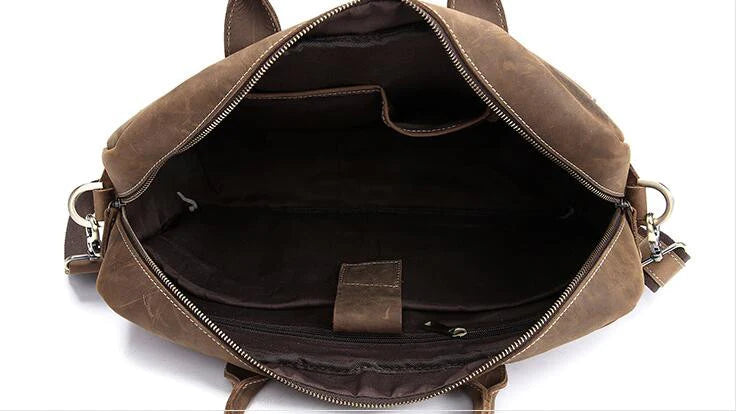 Leather Men's Laptop Shoulder Bag Vintage interior