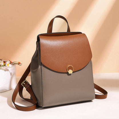 Ladies women's Stylish Leather Backpack brown and khaki