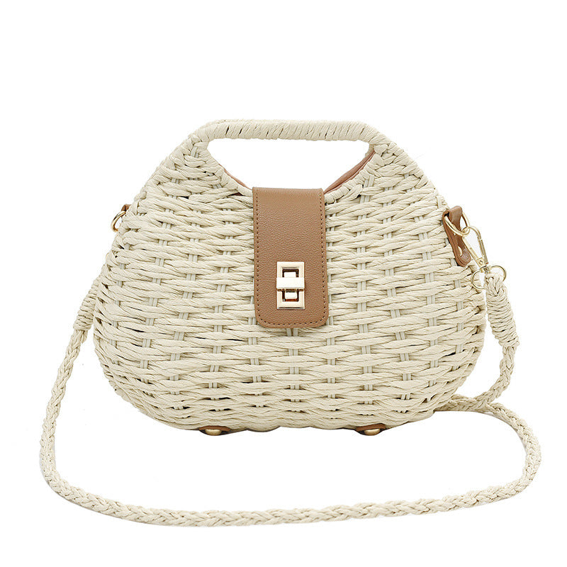 Summer Breeze Woven Shoulder Bag for Women white front