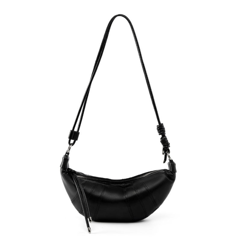 Leather Croissant Handbag – Stylish, Spacious, and Durable | Women's Croissant Handbag Leather black