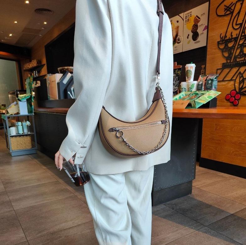 LuxeChain Genuine Leather Shoulder Bag camel