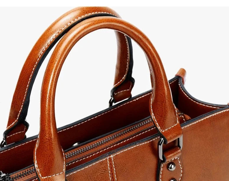 Waxed Leather Commuter Handbag women's handles