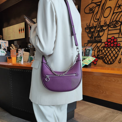 LuxeChain Genuine Leather Shoulder Bag purple chain