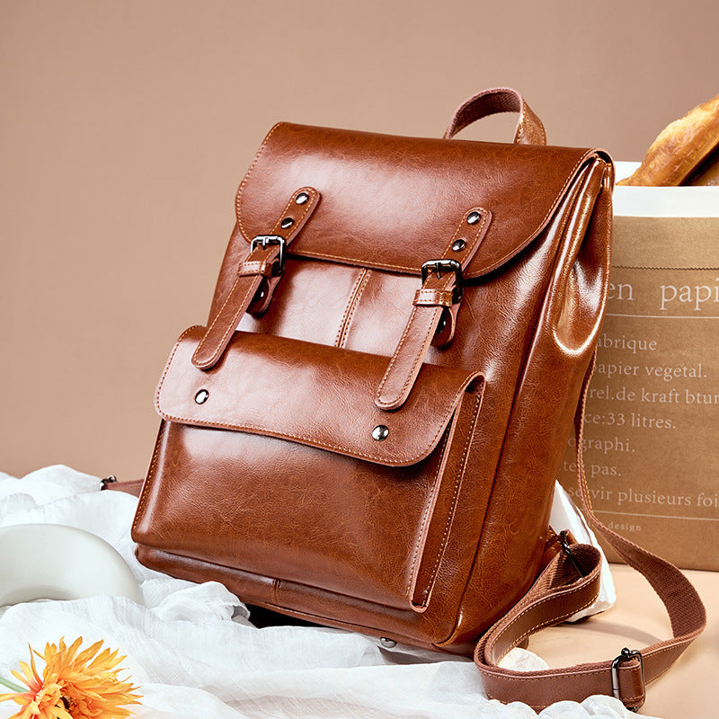 Dakota Genuine Leather Backpack brown on display