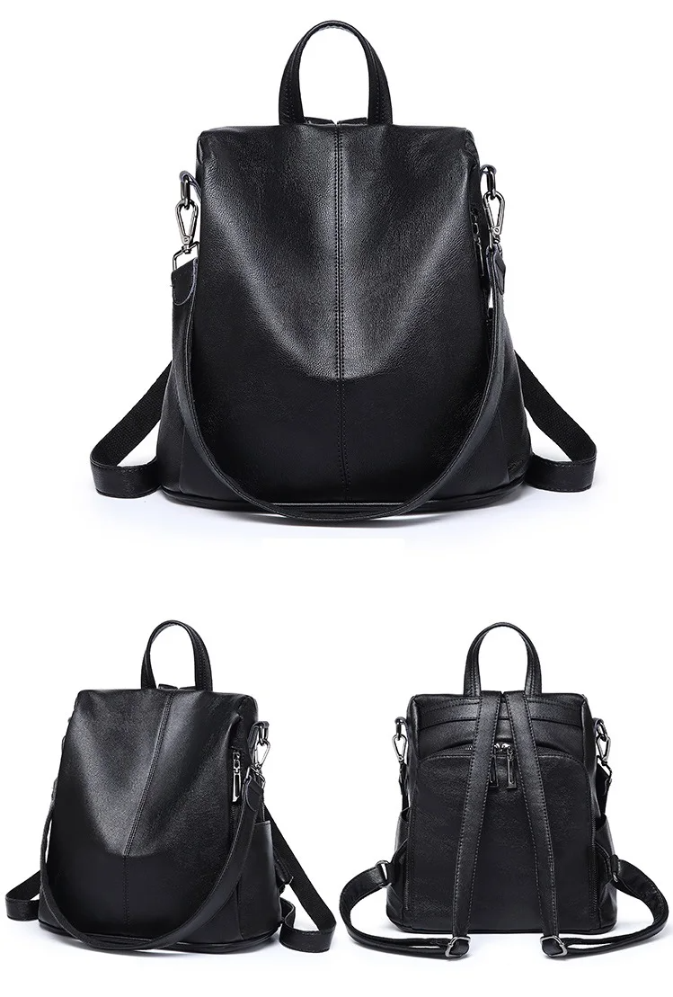 Elise Soft Genuine Leather Backpack for Women black details