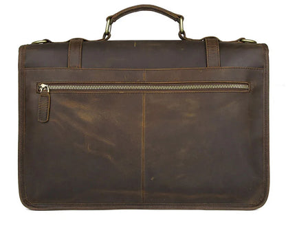 Heritage Gentleman's Leather Briefcase Retro Classic Professional rear view dark brown