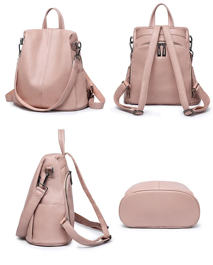 Elise Soft Genuine Leather Backpack for Women pink details