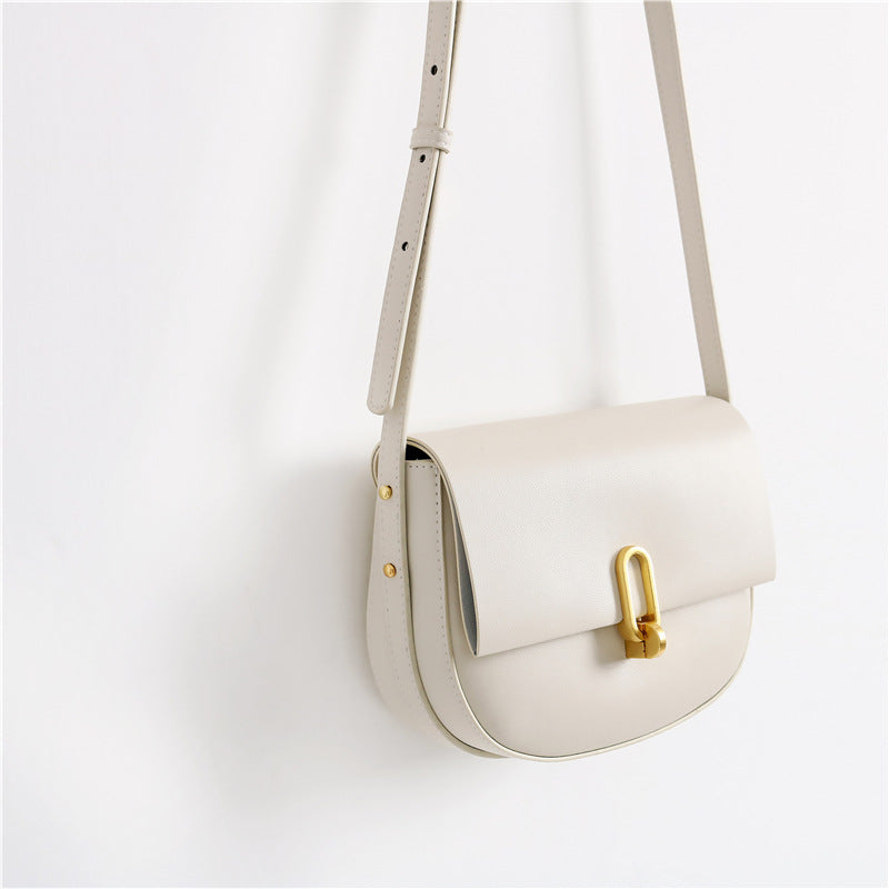 Genuine Leather Women's Saddle Bag white strap