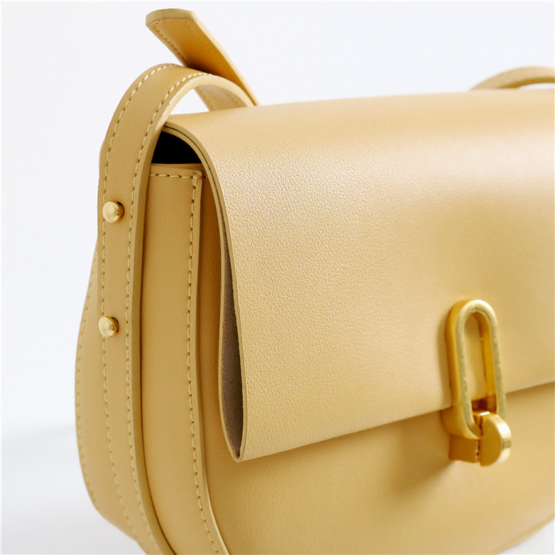 Genuine Leather Women's Saddle Bag yellow detail