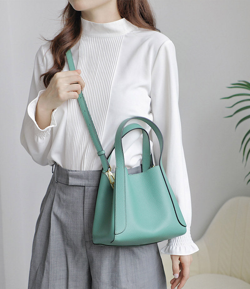 Hotsell Green leather bucket bag Genuine leather