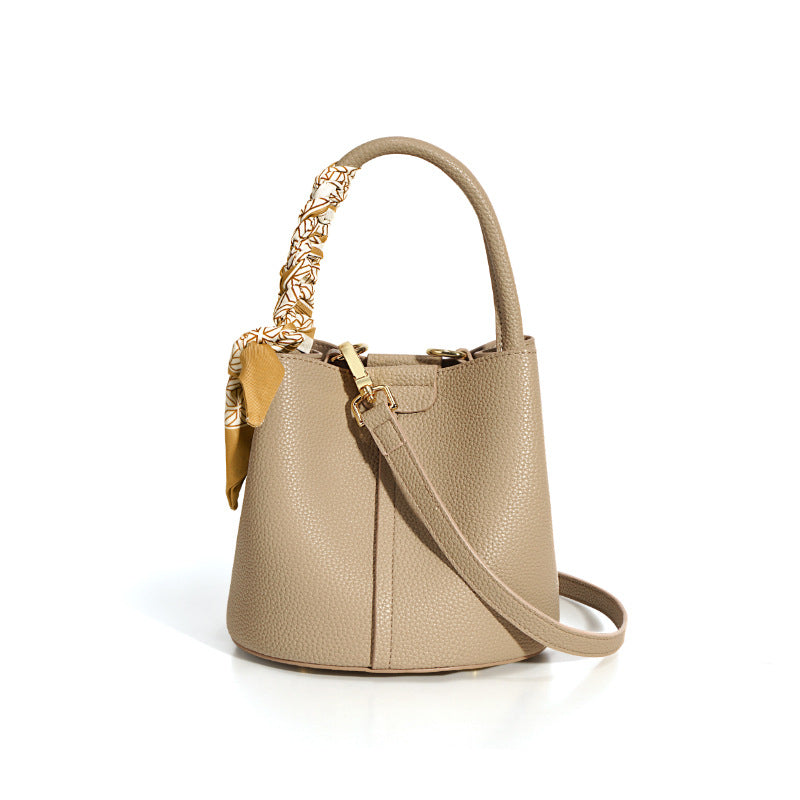 Leather Textured Bucket Handbag women's beige front