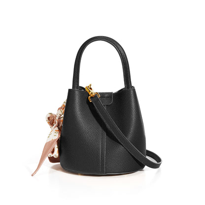 Leather Textured Bucket Handbag women's black