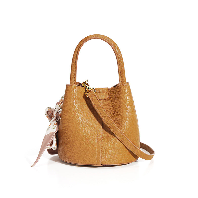 Leather Textured Bucket Handbag women's brown