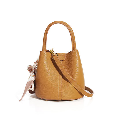 Leather Textured Bucket Handbag women's brown