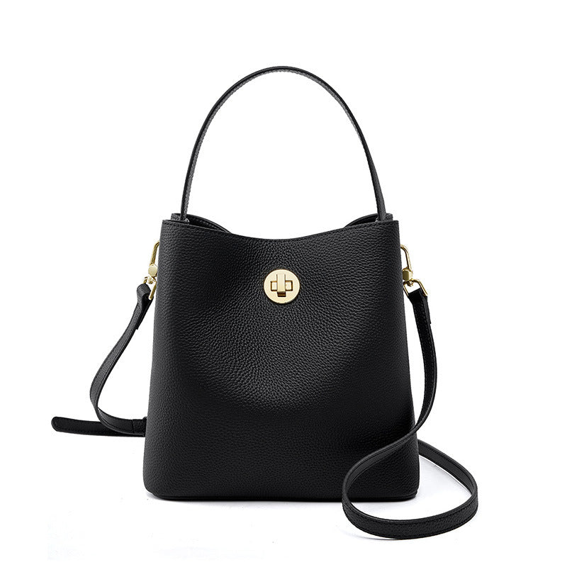 Women's Ladies Bucket Leather Shoulder Bag black