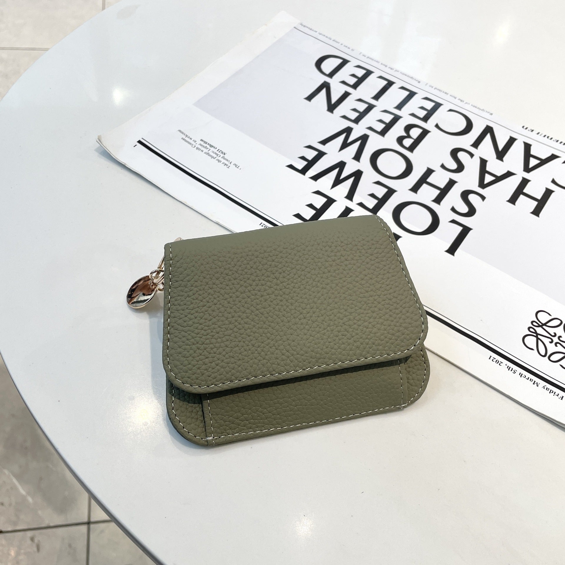 Women's Leather Card Holder green gray