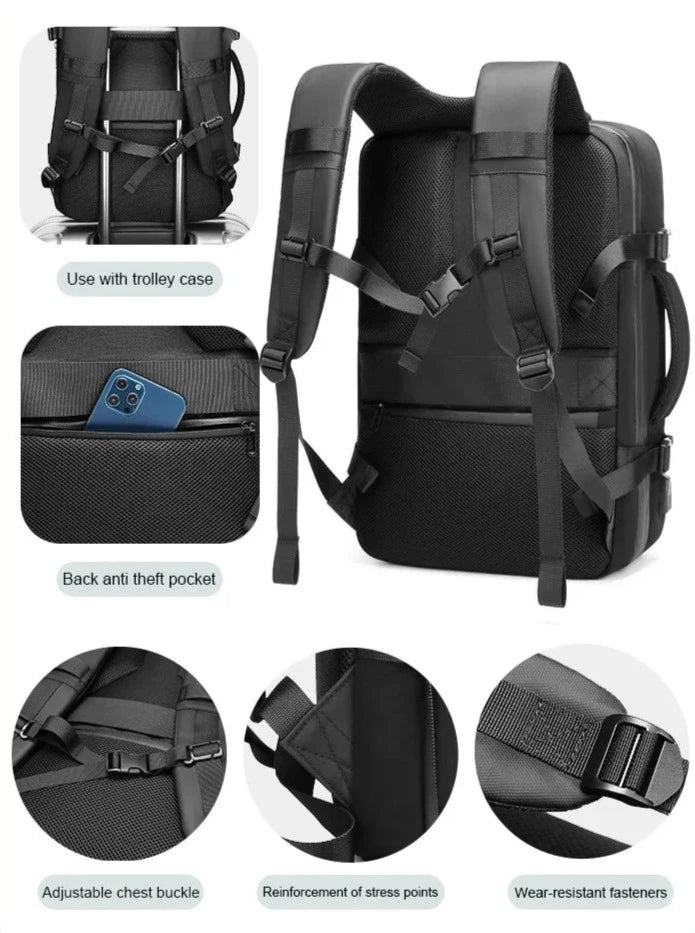 Expandable RZTX Airbag Backpack Compress Space Saving laptop USB back pockets