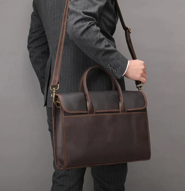 Emissary Sleek Leather Briefcase Men's on model