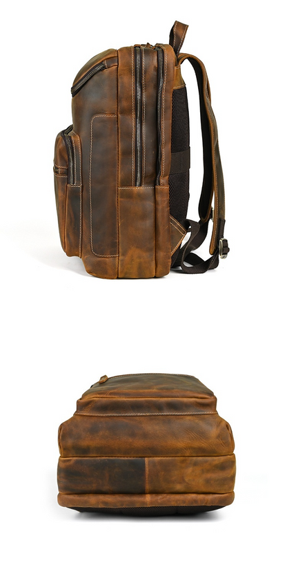 Nomad Leather Backpack – Men's Multifunctional Leather Backpack | Classic Leather Backpack bottom and side view brown