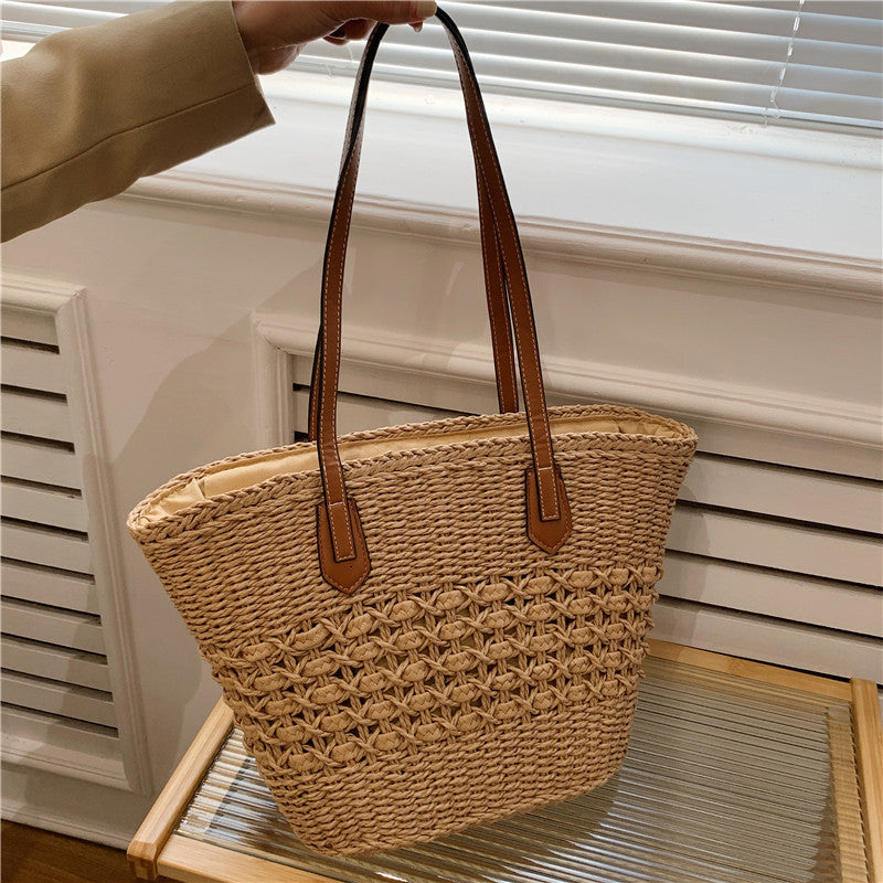 Summer Rattan Tote - Beach and Vacation Bag model holding