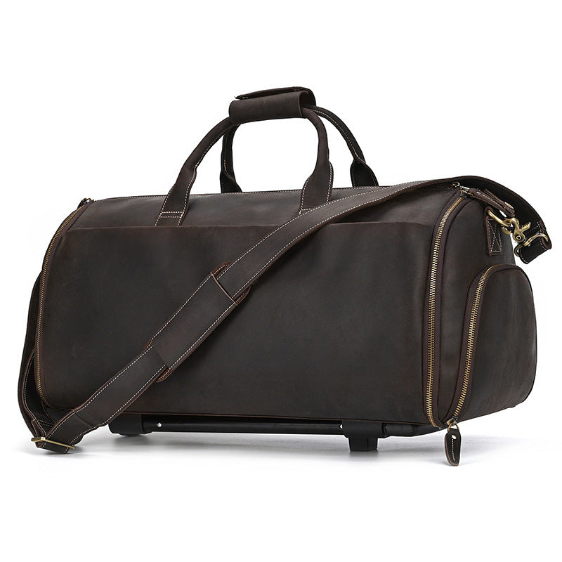 Voyager 55 Leather Weekender Bag – Large Leather Duffle Men's & Women's | Perfect Leather Travel Bag dark brown strap