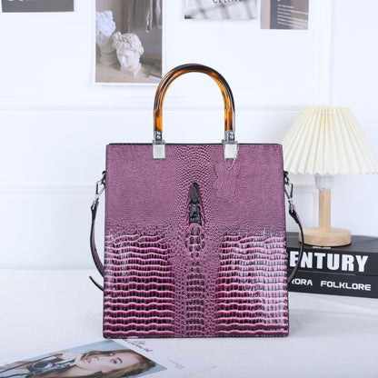 Lizard Patterned Leather Women's Handbag purple