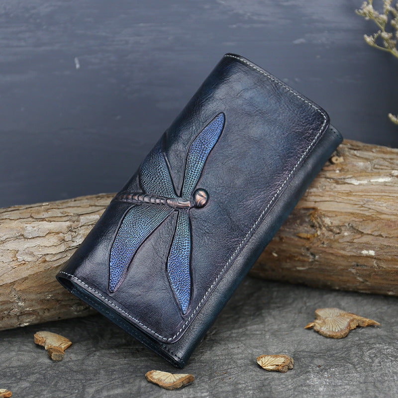 Monarch Genuine Leather Dragonfly Wallet for Women blue